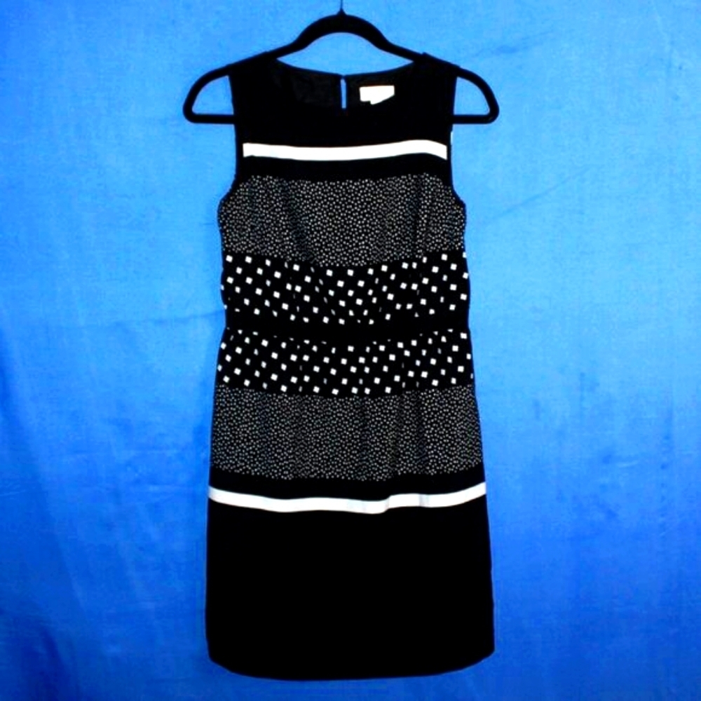 LOFT Geometric Print Sleeveless Dress Black White XS